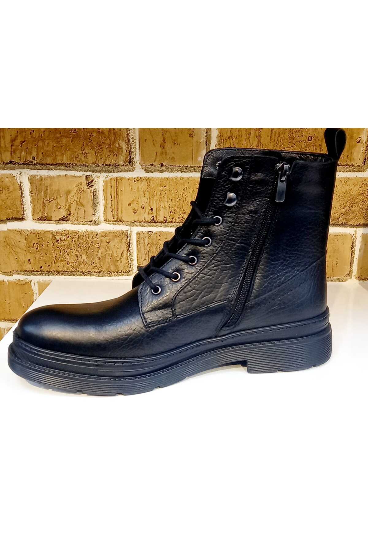 SHOES BİRİNCİ SINIF HAKİKİ DERİ FERMUARLI ORTOPEDİK TABAN SİYAH VE KOYU KAHVE TARZ BOTLAR / Beden : 40 / Cinsiyet : Erkek