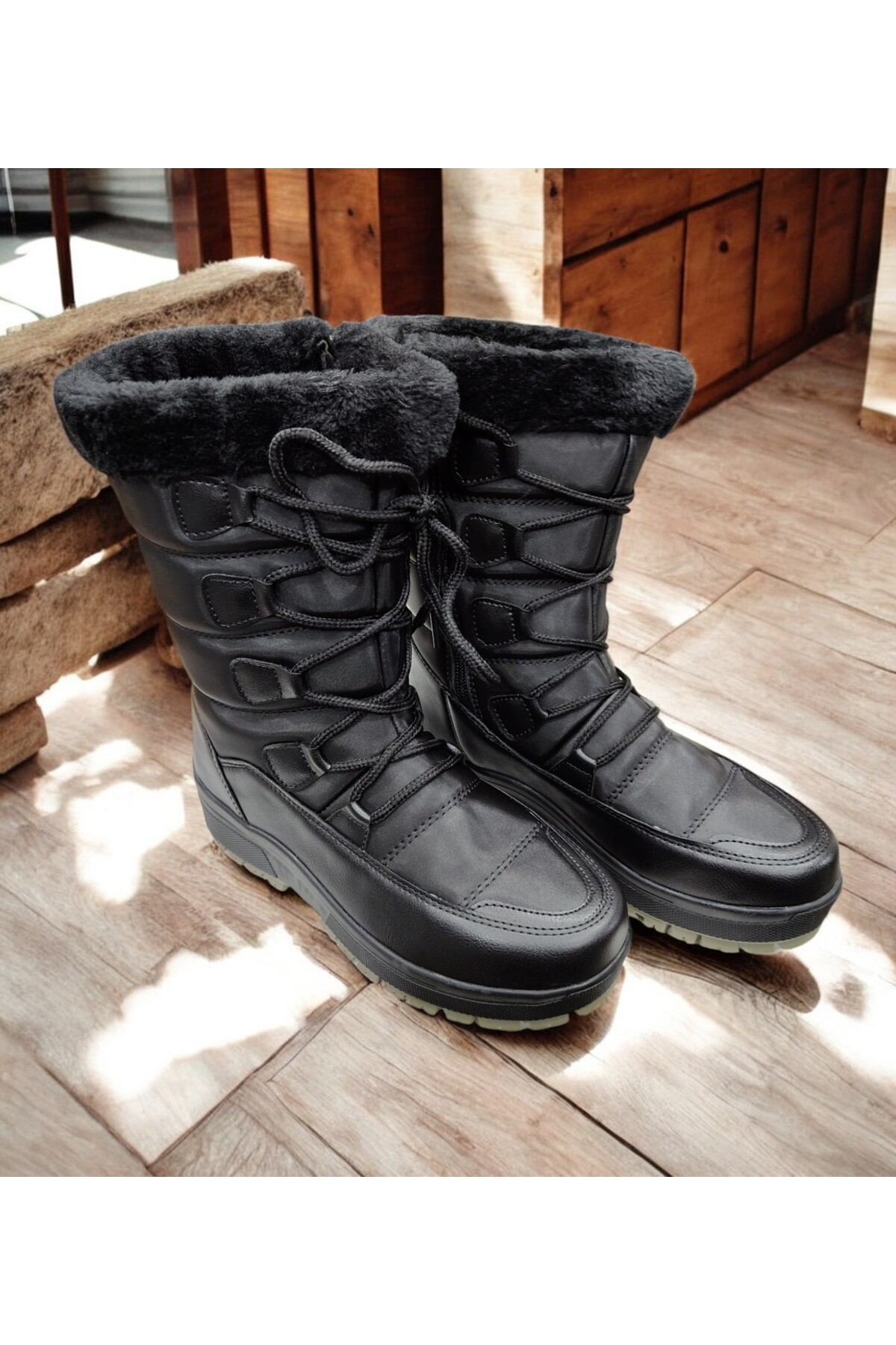 BAĞCIKLI KÜRKLÜ KADIN FLET BOT KIŞLIK AYAKKAB BOT / Beden : 38 / Cinsiyet : Kadın / Kız