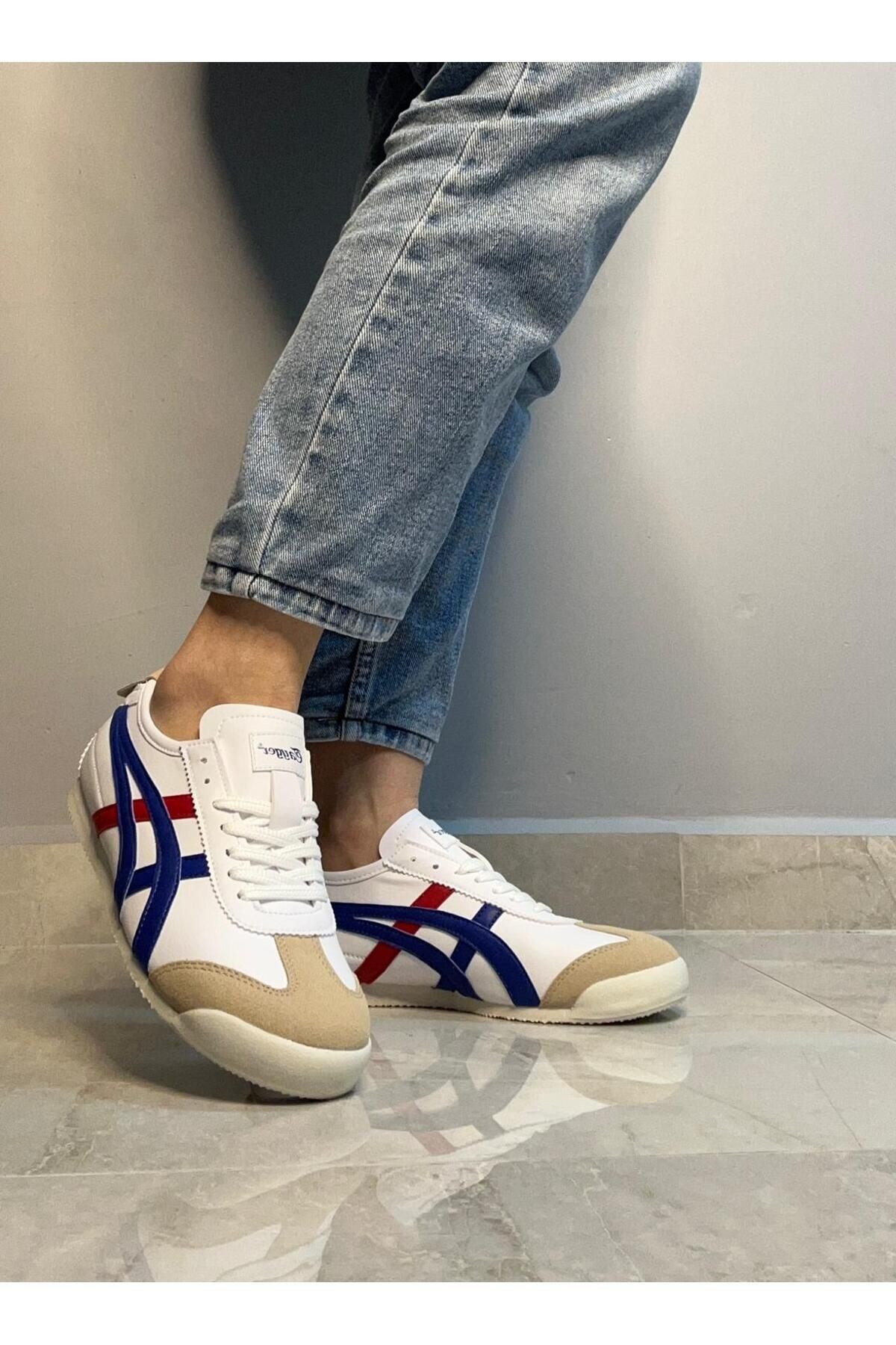 Günlük Bağcıklı Sneaker Beyaz Mavi Kırmızı / Beden : 41 / Cinsiyet : Unisex