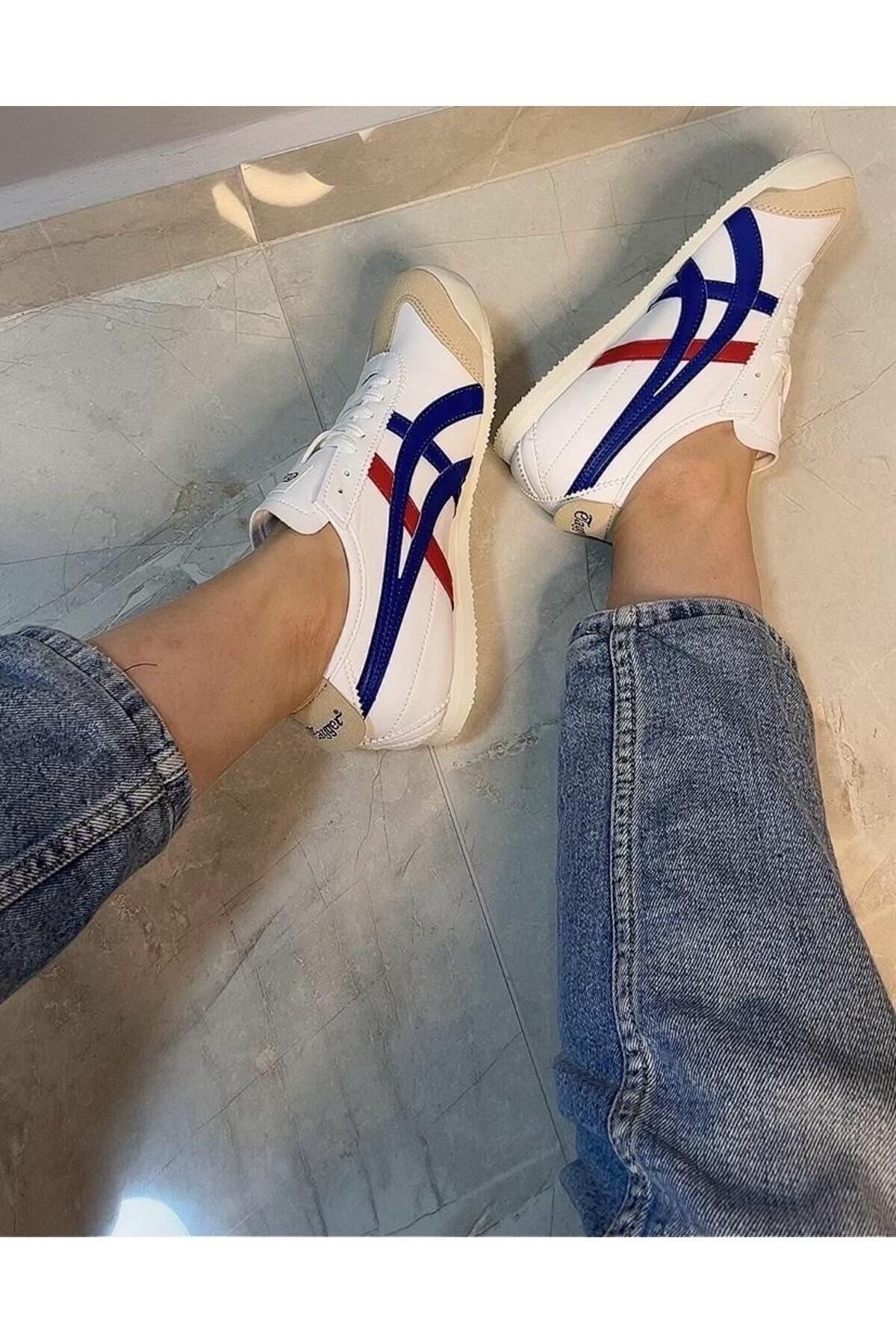 Günlük Bağcıklı Sneaker Beyaz Mavi Kırmızı / Beden : 40 / Cinsiyet : Unisex