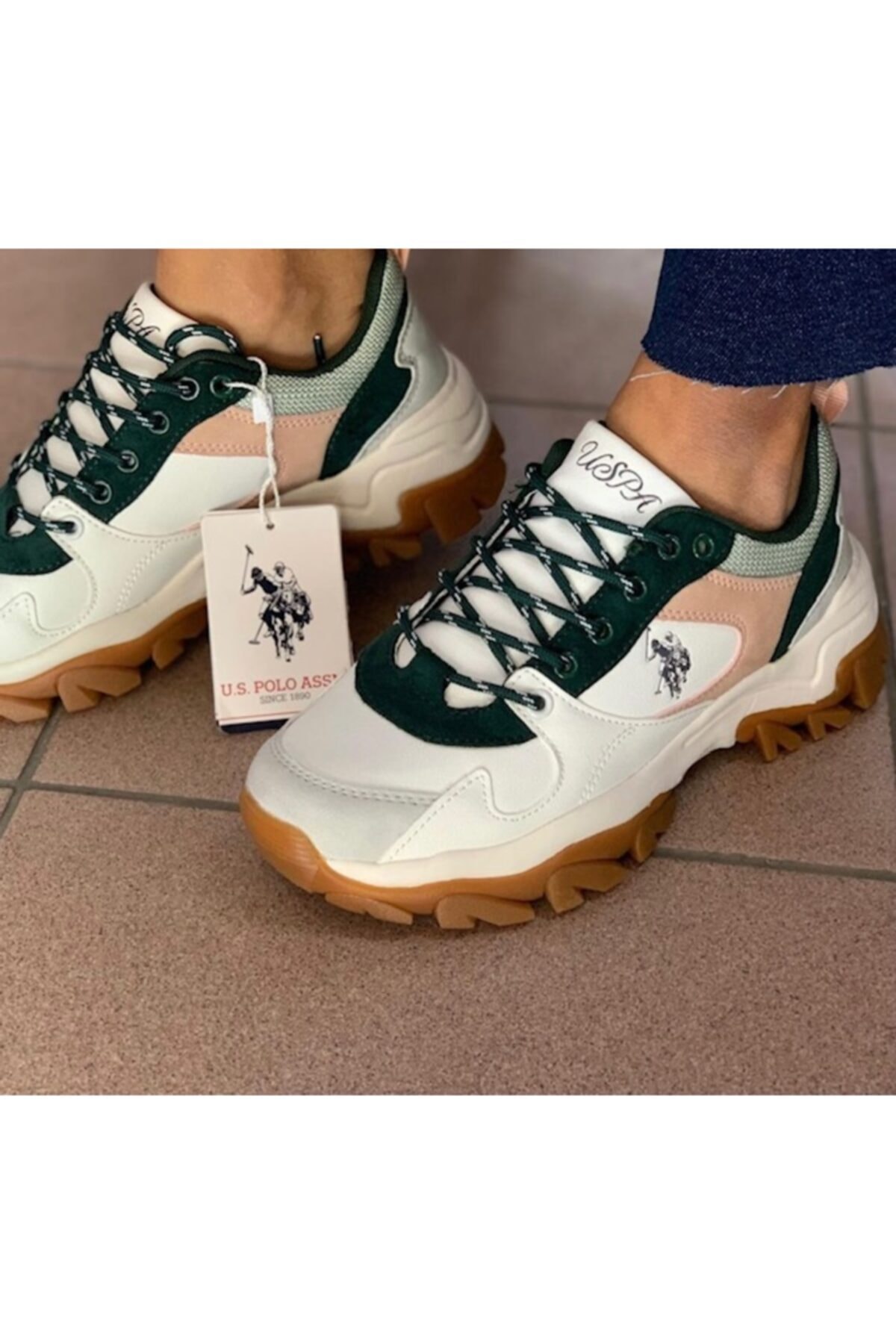 U.s Polo Assn. Kadın Beyaz-yeşil Rahat Tarz Sneaker Spor Ayakkabı Tracky / Beden : 37 / Cinsiyet : Kadın / Kız