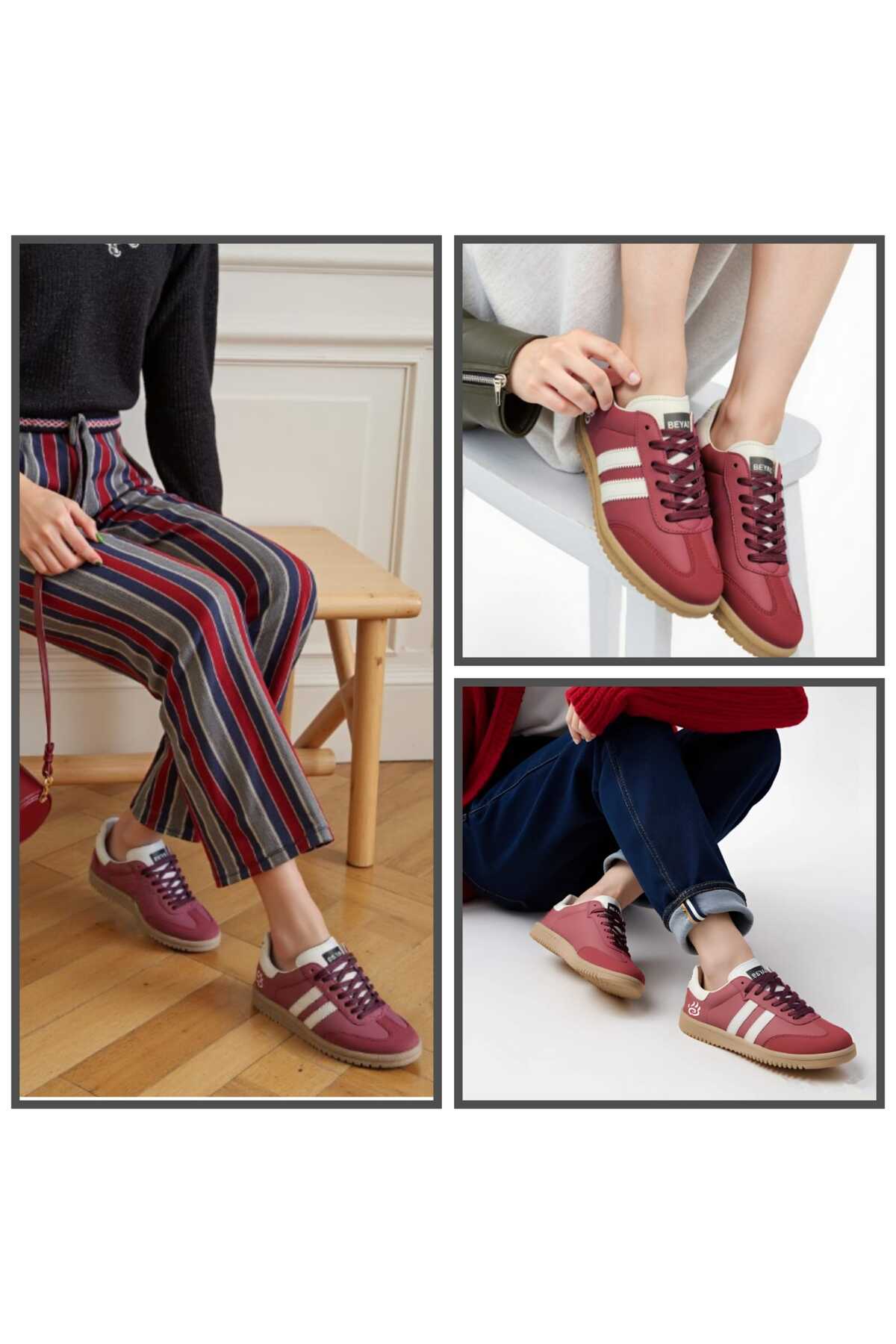 Unisex Yanı Şeritli Bağcıklı Yürüyüş Spor Ayakkabı / Beden : 40 / Cinsiyet : Unisex