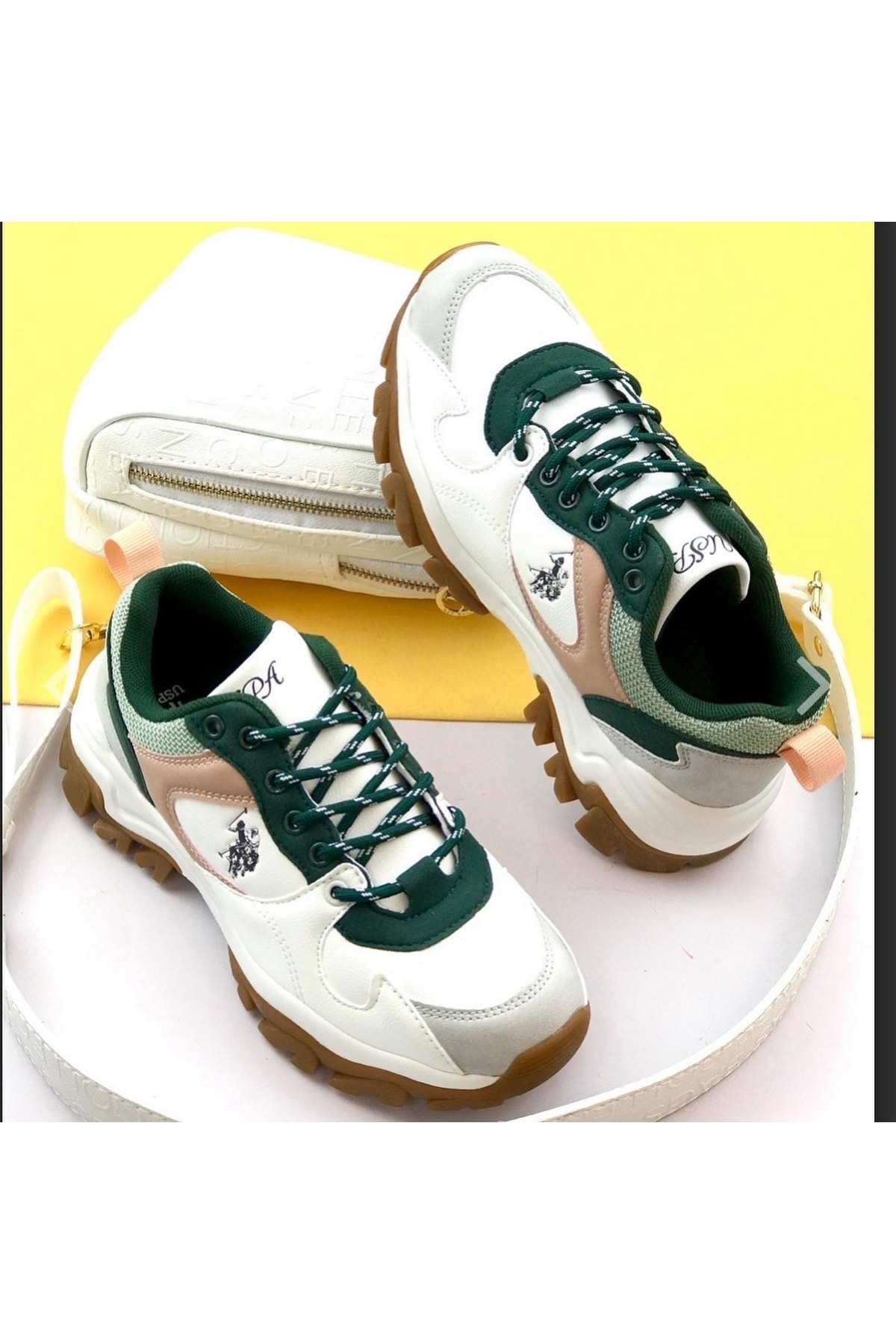 U.s Polo Assn. Kadın Beyaz-yeşil Rahat Tarz Kalın Taban Sneaker Spor Ayakkabı Tracky / Beden : 38 / Cinsiyet : Kadın / Kız