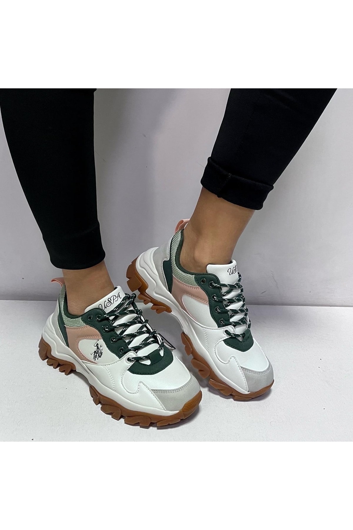 U.s Polo Assn. Kadın Beyaz-yeşil Rahat Tarz Kalın Taban Sneaker Spor Ayakkabı Tracky / Beden : 40 / Cinsiyet : Kadın / Kız